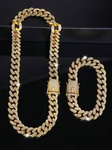 kuuioe 2pcs/Set Exquisite Cuban Link Chain Necklace Plus Bracelet,Unisex Hip Hop Jewelry For Rappers, Men's Jewelry Set,Perfect Gift For Son/ Father'S Day/Boyfriend - Style a - View 5