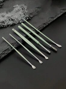 6pcs/Set Pure Black New Stainless Steel Ear Cleaning Spoon,School,Back To School,Travel,Travel Essentials,Home Essentials,Ear Cleaner