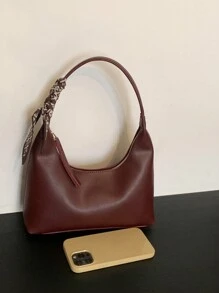 1 pieza Bolso bandolera/axilar minimalista de color rojo vino con pañuelo incluido