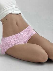 Women's Y2k Mini Lace Skirts Cute Low Waist Little Bow Loose A-Line Skirts Short Layered Skirts Coquette Streetwear - Hồng - Xem 3