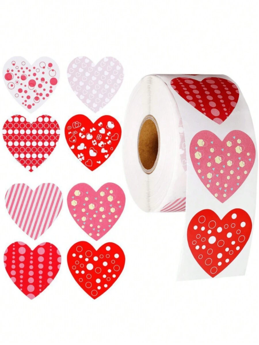 1捲/500張各式各樣的心形情人節貼紙,用於封口信封、手工藝品、禮物和裝飾杯子 - 彩色 - 查看 1