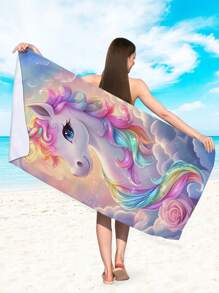 1pc Microfiber Absorbent Unicorn Animal Print Towel, Suitable For Swimming, Beach, Travel, Outdoor - Multicolor - View 5