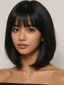 黑色鲍勃假发 短发造型 高品质刘海假发 耐热化纤假发 日常佩戴女士假发 甜美可爱假发 舞会假发