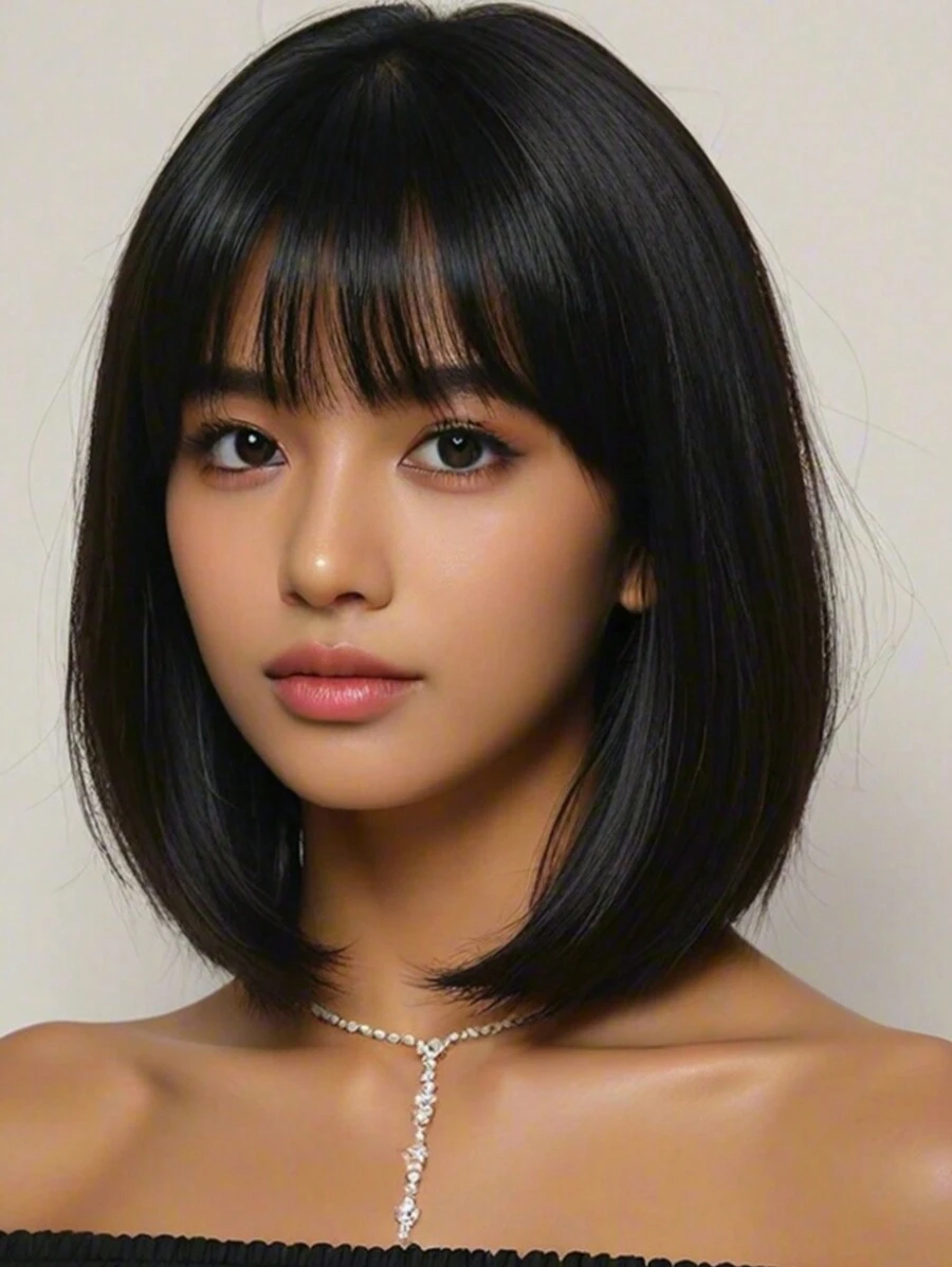 黑色鲍勃假发 短发造型 高品质刘海假发 耐热化纤假发 日常佩戴女士假发 甜美可爱假发 舞会假发