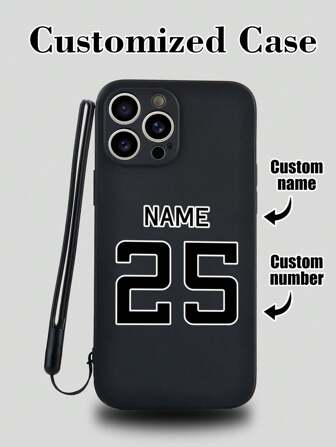 1pc Customizable Black TPU Phone Case With Your Own Printed Image And Date Design, And 1pc Black Silicone Lanyard Strap - Compatible With IPhone, Android, OPPO And Other Smartphones,Customized Phone Cases,Street Casual Chic