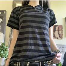 Women's Y2K Summer Casual Striped Tops Short Sleeve Round Neck Loose Fit Streetwear T-Shirt