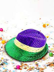 3pcs Mardi Gras Sequin Hats And Sequin Bow Ties, Sunglasses Or Sequin Suspenders Integrate People With Mardi Gras Party Costumes For Men And Women Cosplay Accessories In Green, Yellow, And Purple Prom - Multicolor - View 9