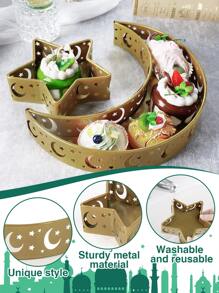 2件套复古斋月新月形托盘装饰，开斋节月亮图案餐盘，伊斯兰斋月食品托盘，铁艺托盘，适用于斋月伊斯兰派对甜点蛋糕展示 - 彩色 - 查看 7