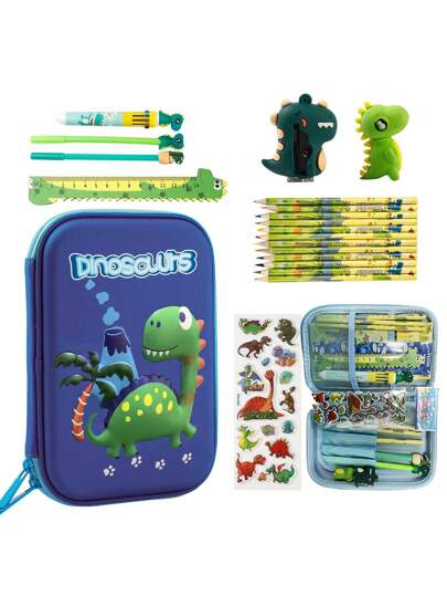 26Pcs Pencil Case Stationery Set For Girls Boys,Cute Unicorn Dinosaur Pencil Pouch ,3D EVA Pencil Pen Box Organizer With Compartment & Pencils Eraser Sharpener Sticker, School Supplies For School Gifts, Pink Blue Back To School,Back To School,School Supplies,Pencil Pouch,School Bag