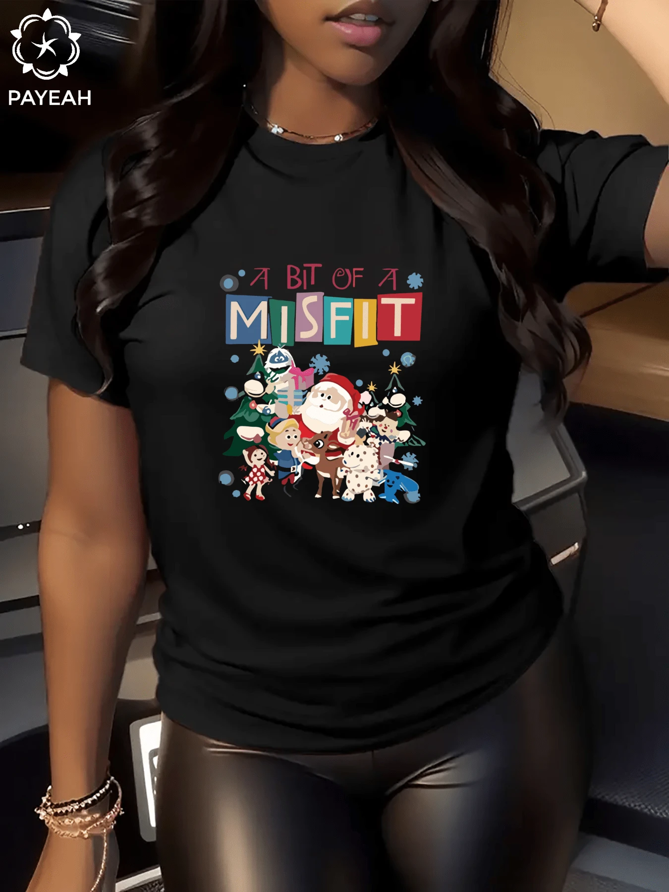 Payeah 1Pcs A Bit Of A Misfit, Misfit Toys Digital Print Women's 100% Cotton Short-Sleeved T-Shirt 220g - màu đen - Xem 1