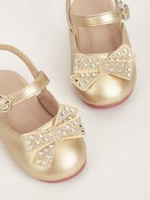 1 Pair Baby Girls Round Toe Flat Soft Bottom Slip-On Metallic Gold/Silver Fashion Sweet Versatile Casual Shoes, Suitable For Spring, Summer, Autumn - Gold - View 3