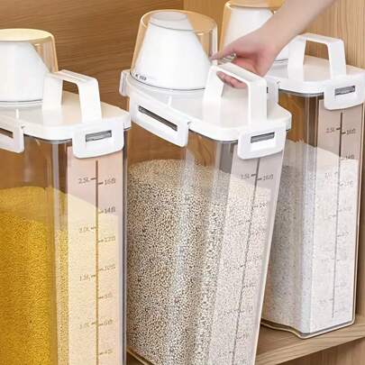 Household Multi-Grain Storage Container, Kitchen Rice Canister With Scoop, Kitchen Storage Utensils, Organizer, Room Decoration, Suitable For Kitchen, Restaurant, Party, Camping, Gathering, Gift For Friends, Family Gift