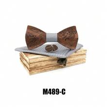 Wooden Bowknot Gravata 3D Paisley Design With Handkerchief And Cufflinks ,Wedding Groom Gift Butterfly For Men's Suit Shirt Necktie Jewerly Accessory