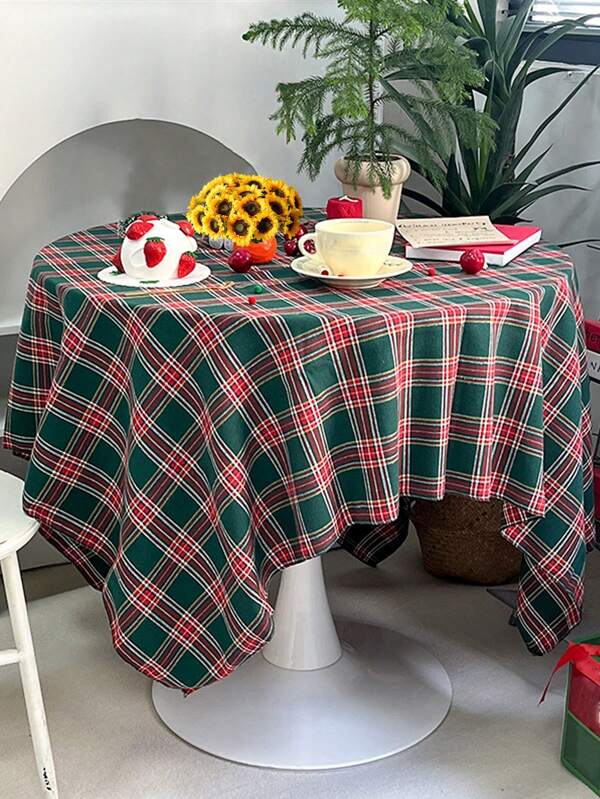 1 Peça Toalha de Mesa Decorativa Moderna para Feriados, Toalha de Mesa Quadriculada Listrada Vintage Adequada para Festa de Festival, Decoração Diária da Mesa de Jantar de Casa