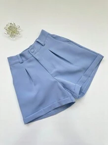 Jemmy Fashion Tailored Shorts With Elastic Details At The Back, Look Slim, Summer Style, Foreign Style, Thinness, Age-Reducing Temperament, Hot Pants, High Waist Loose, Wide Legs And Shorts Chic & Solid Color, Size Pmg, Have White Black Gray Navy Blue Beige Caramel Brown Coffee - 淺藍色 - 查看 2