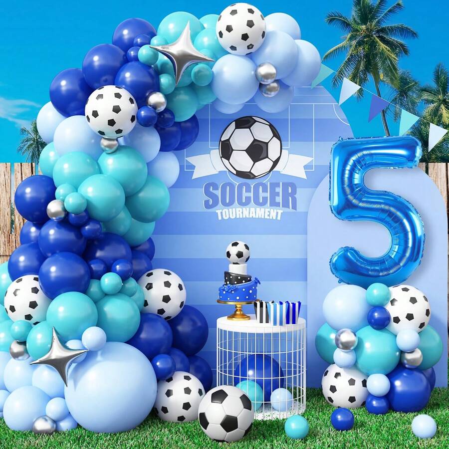 1 set de globos numerados de 32 pulgadas con temática de fútbol (5, 6, 7, 8, 9, 10, 11, 13 o edades), globos azul marino adecuados para partidos deportivos, cumpleaños, vacaciones, decoración de fiestas, decoración de arco - Multicolor - Ver 1