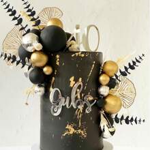 LaVenty Decorațiuni pentru tort cu globuri negre aurii, decorațiuni pentru tort cu foiță de aur, decorațiuni pentru tort cu rochie de bal, decorațiuni pentru tort în stilul anilor '20, articole pentru petreceri în stilul anilor 1920, articole pentru petreceri de Anul Nou - aur negru - Vizualizare 13