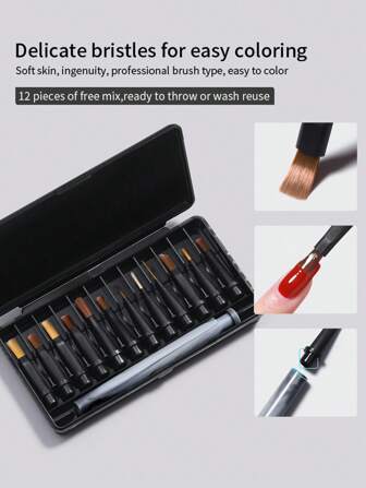 annies 12pcs/Box Multi-Function Nail Art Painting Brush Set, Tie Dye Gradient Dotting Lines Water Color Nail Gel Construction Brush Manicure Tool