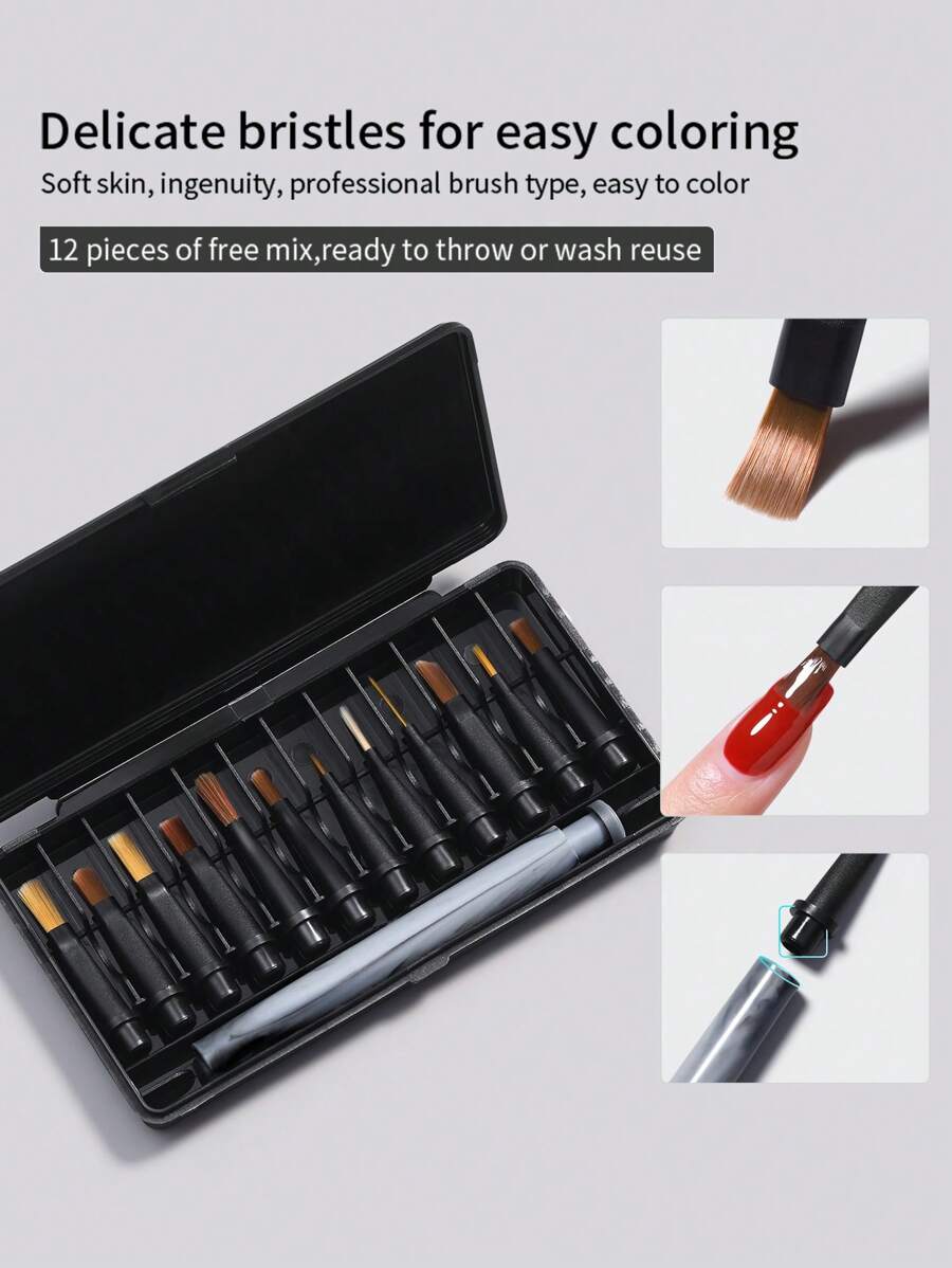 annies 12pcs/Box Multi-Function Nail Art Painting Brush Set, Tie Dye Gradient Dotting Lines Water Color Nail Gel Construction Brush Manicure Tool - Multicolor - View 1