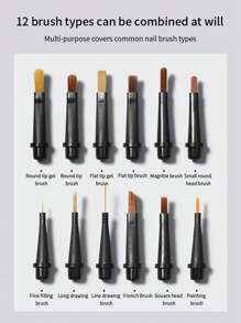 annies 12pcs/Box Multi-Function Nail Art Painting Brush Set, Tie Dye Gradient Dotting Lines Water Color Nail Gel Construction Brush Manicure Tool - Multicolor - View 2