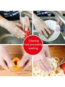 100 pièces de gants jetables en TPE - sans latex et sans poudre, imperméables pour la cuisine, la pâtisserie, le nettoyage, les salons, transparents pour une utilisation domestique, le salon de coiffure, le restaurant, l'hôtel