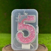Pink Glittering Crown Shaped Number Birthday Candle With Silver Edge And Rhinestones, Romantic Atmosphere Cake Decoration For 1st Birthday Celebration Party, Back To School Valentine Day - Multicolor - View 12