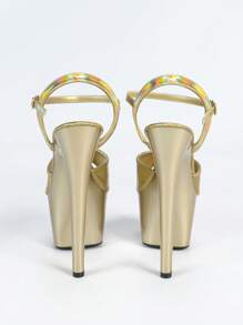 Nowy model Super Wysokie Obcasy Buty 17 cm Cienkie Obcasy Wodoodporna Platforma Przezroczyste Kryształowe Buty Ślubne Panny Młodej Dla Kobiet - Złoto - Zobacz 5