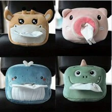 1 Cute Cartoon Car Tissue Box Multifunctional Car Suspension Tissue Box Plush Napkin Holder General Motors Home Box Animal Decoration Bracket Suitable For Sunroofs, Sun Visors, Seat Backrests, Armrest Boxes, Etc.