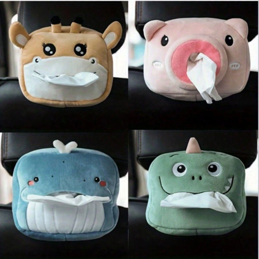 1 Cute Cartoon Car Tissue Box Multifunctional Car Suspension Tissue Box Plush Napkin Holder General Motors Home Box Animal Decoration Bracket Suitable For Sunroofs, Sun Visors, Seat Backrests, Armrest Boxes, Etc.