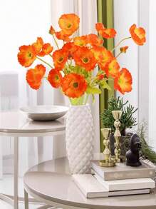 5 pièces/2 pièces/1 pièce/paquet Fleurs de coquelicot artificielles avec tiges longues floquées, fleurs de coquelicot factices en soie réaliste pour la maison, le mariage, les fêtes, les centres de table, les bouquets de mariage, le bureau, la décoration d'hôtel - Multicolore - Voir 9