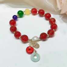Feng Shui Handmade Chinese Wu Lou/Hu Lou Bracelet Health Protection (Green), Gemstone, Jade, Agate, Agate - Multicolor - View 9