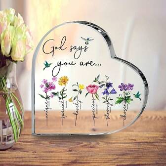 1 件现代亚克力心形祈祷牌，带有励志圣经经文和花卉图案 - 基督教桌面装饰，适合家庭、办公室 - 送给女性的独特礼物