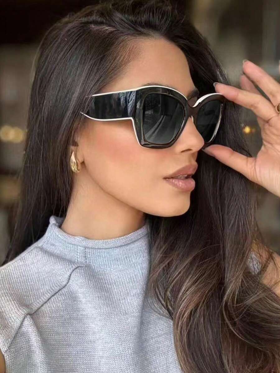 1 Stück Schwarz-Weiß Kontrast Boho Retro PC (Polycarbonat) Quadratische Vintage Brille, geeignet für den täglichen Gebrauch, alle Jahreszeiten für Sommerurlaub am Strand, Outdoor, Reisen