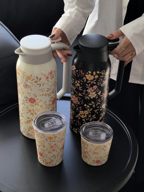 1pc 1500ml (50.7oz) Yellow Flower Dual Layer Stainless Steel Insulated Bottle, Coffee Pot, Tea Pot, 304 Stainless Steel, Suitable For Office, Home, Outdoor, Restaurant, Holiday Gift, Birthday Gift, Etc. Water Bottle Back To School