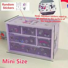 Organizador de mesa Sanrio com 6 compartimentos - Caixa de armazenamento de gaveta transparente com adesivos fofos de Kuromi, Melody e Cinnamoroll, presente de dia das mães