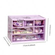 Organizador de mesa Sanrio com 6 compartimentos - Caixa de armazenamento de gaveta transparente com adesivos fofos de Kuromi, Melody e Cinnamoroll, presente de dia das mães