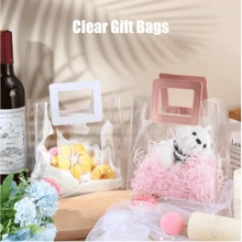 6 Stück - transparente Geschenktüte mit Griff, kleine transparente PVC-Geschenktüte aus schwerem Material, wiederverwendbare PVC-Tasche, Geschenktüte für Hochzeit, Shopping, Brautjungfern-Geschenk, Valentinstag-Geschenk