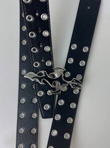 1pc Casual, Retro, Sexy Street Style, Light Business Cross Leather PU (Polyurethane) Metal Eyelets Belt, Cross Buckle Detachable Double-Sided Unisex Belt, Spring/Summer New, Suitable For All Seasons, Valentine's Day Gift