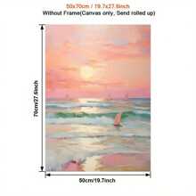 1pc Poster Print, Pink Sunset, Beach, Waves, Sailboat, Bedroom Wall Decor, Abstract Style Watercolor Landscape Art, Home Wall Decoration, Frameless - Multicolor - View 2