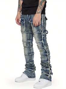 Men's Spring Summer Skinny Jeans Fashion Ripped Streetwear Denim Pants With Pockets - Blue - View 2