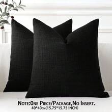 1 pieza Funda de almohada decorativa cuadrada de lino de lujo, adecuada para sofá, sala de estar, dormitorio, estilo rústico, también se puede usar como regalo, aplicable para todas las estaciones - negro - Ver 15