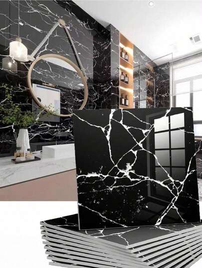 2/5/8 piezas Pegatinas de azulejos de cerámica autoadhesivas, fondo de imitación de mármol, decoración de pared, material de PVC resistente al agua y al aceite, papel tapiz de baño, pegatinas de azulejos de cerámica, adecuado para cocina, sala de estar, baño, dormitorio, paneles de pared extraíbles, papel tapiz, artículos de decoración de primavera para renovar su hogar, pegatinas de decoración Rama, regalos de cumpleaños, graduación, decoración de habitaciones