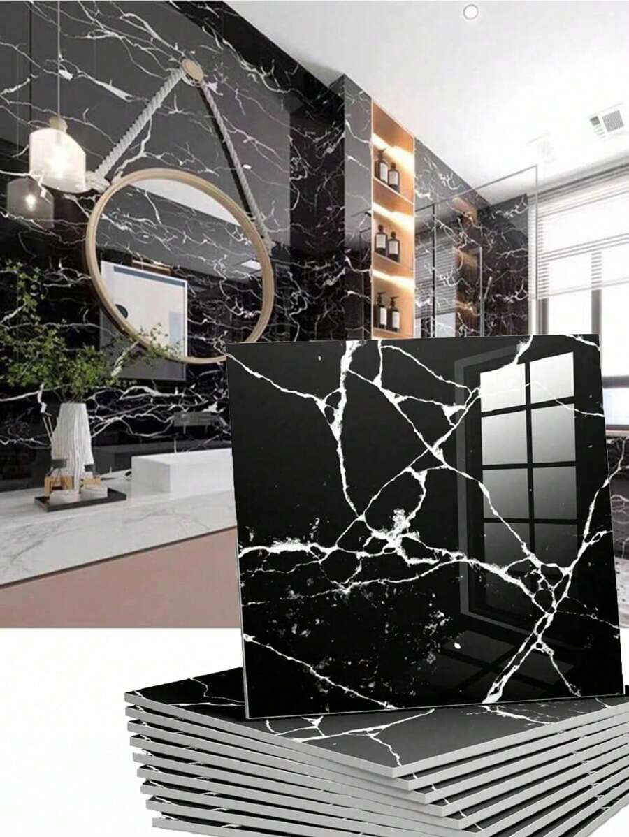 2/5/8 piezas Pegatinas de azulejos de cerámica autoadhesivas, fondo de imitación de mármol, decoración de pared, material de PVC resistente al agua y al aceite, papel tapiz de baño, pegatinas de azulejos de cerámica, adecuado para cocina, sala de estar, baño, dormitorio, paneles de pared extraíbles, papel tapiz, artículos de decoración de primavera para renovar su hogar, pegatinas de decoración Rama, regalos de cumpleaños, graduación, decoración de habitaciones