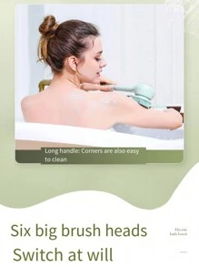 Multi-Functional Electric Shower Brush, Deep Exfoliating Shower Brush With Soft Bristles That Gently Massage The Skin. It Comes With 6 Standard Brush Heads That Can Be Easily Replaced. It Has 3 Shower Modes, A 1200mAh USB Rechargeable Battery For Long Time Use, The Brush Head Is Made Of Silicone, The Handle Is Removable For Easy Storage, And It Is IP67 Waterproof Certified, Making It An Ideal Tool For Showering And Massaging At Home. - màu xanh lá - Xem 10