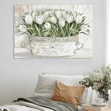 1pc Framed Canvas Poster, White Tulip Flowers Wall Art Canvas Paintings, Ideal Gift For Bedroom Living Room Corridor, Wall Art, Room Decoration