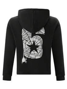 Mens Punk Hoodie Loose Letter Number Print Long Sleeve Hooded Sweatshirt With Front Pocket Vintage Streetwear