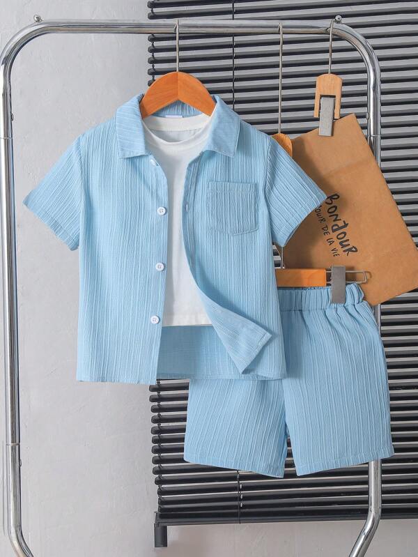 Ensemble short et t-shirt manches courtes style collégial mode loisirs pour jeune garçon en été