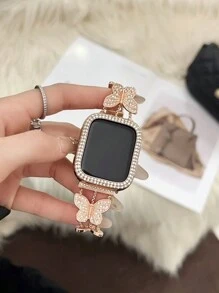 1 条 表带，男女皆宜。时尚金属水晶蝴蝶腕带兼容 38mm40mm41mm 42mm45mm 46mm49mm、 Series 11/10/9/8/7/6/5/4/3/2/1/SE/Ultra1/2/3，可调节腕带，不锈钢金属表带（仅限表带）