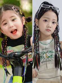 1pc 16/12 Inch Girls Colorful Fashion Synthetic Braided Hair Extensions, Kids Ponytail Extension, Colored Hair Strands, Boxer Braid Hair Piece With Elastic Band, Suitable For Women, Girls & Children As Daily & Party Decoration (Pink, Blue, Colorful)