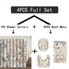 1/4 件 3D 艺术花卉浴帘套装，现代浮雕蝴蝶珠宝防水浴帘，配有 12 个免费挂钩，浴室装饰秋季装饰浴室配件返校